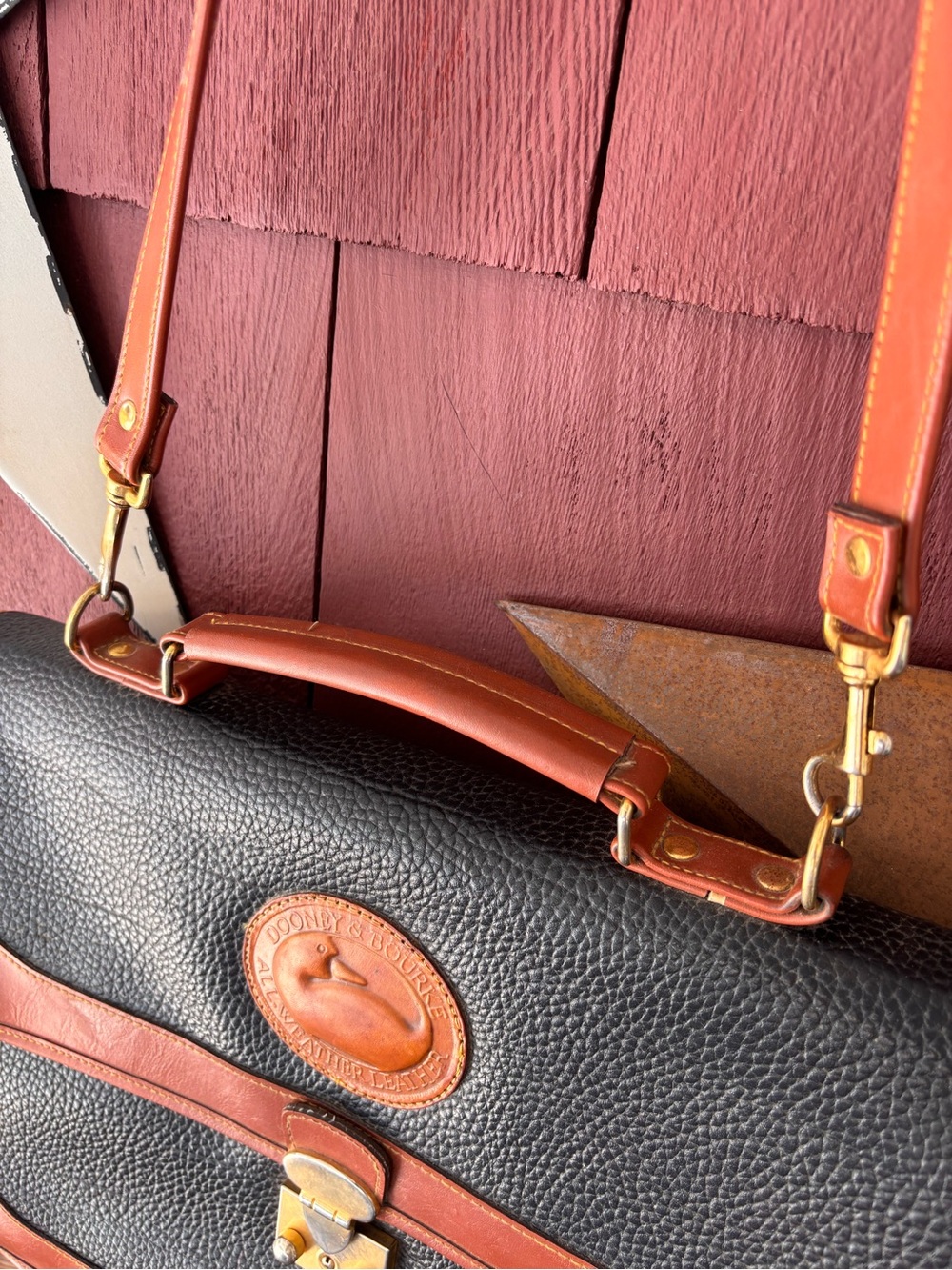 Vintage 90s Dooney & Bourke Black & Tan Leather Laptop Briefcase Shoulder Strap - Picture 3 of 16